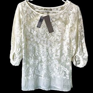 NWT.Joan Vass women Small fine embroidered lace top.